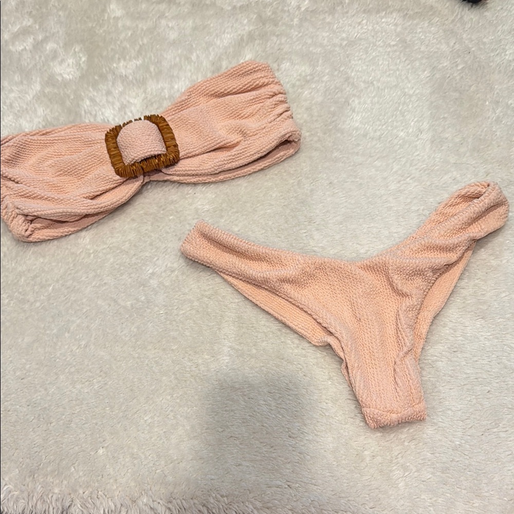 Peach Textured Bikini Set
